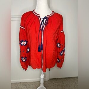 Chelsea & Violet Red Embroidered Oversized Blouse size axaS